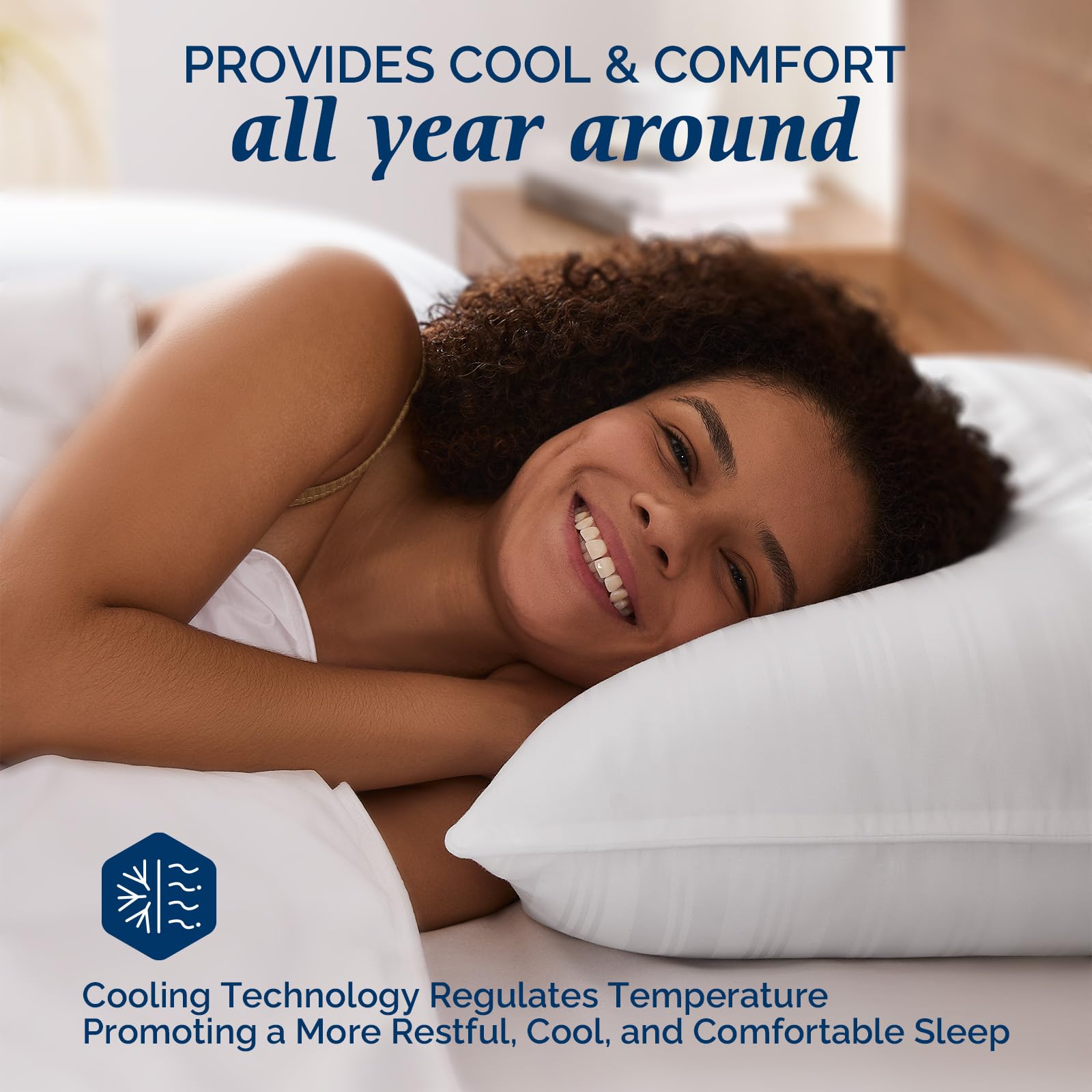 OEKO-TEX label on Downluxe pillow signals safe materials.