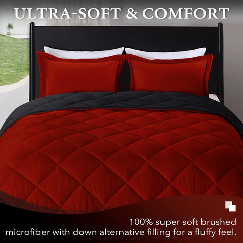 downluxe Queen Comforter reversible design in brushed microfiber for year-round softness and easy care.
