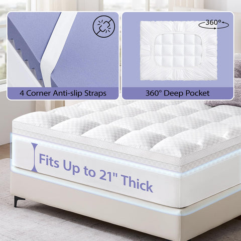 Downluxe anti-slip straps keep topper in place all night.