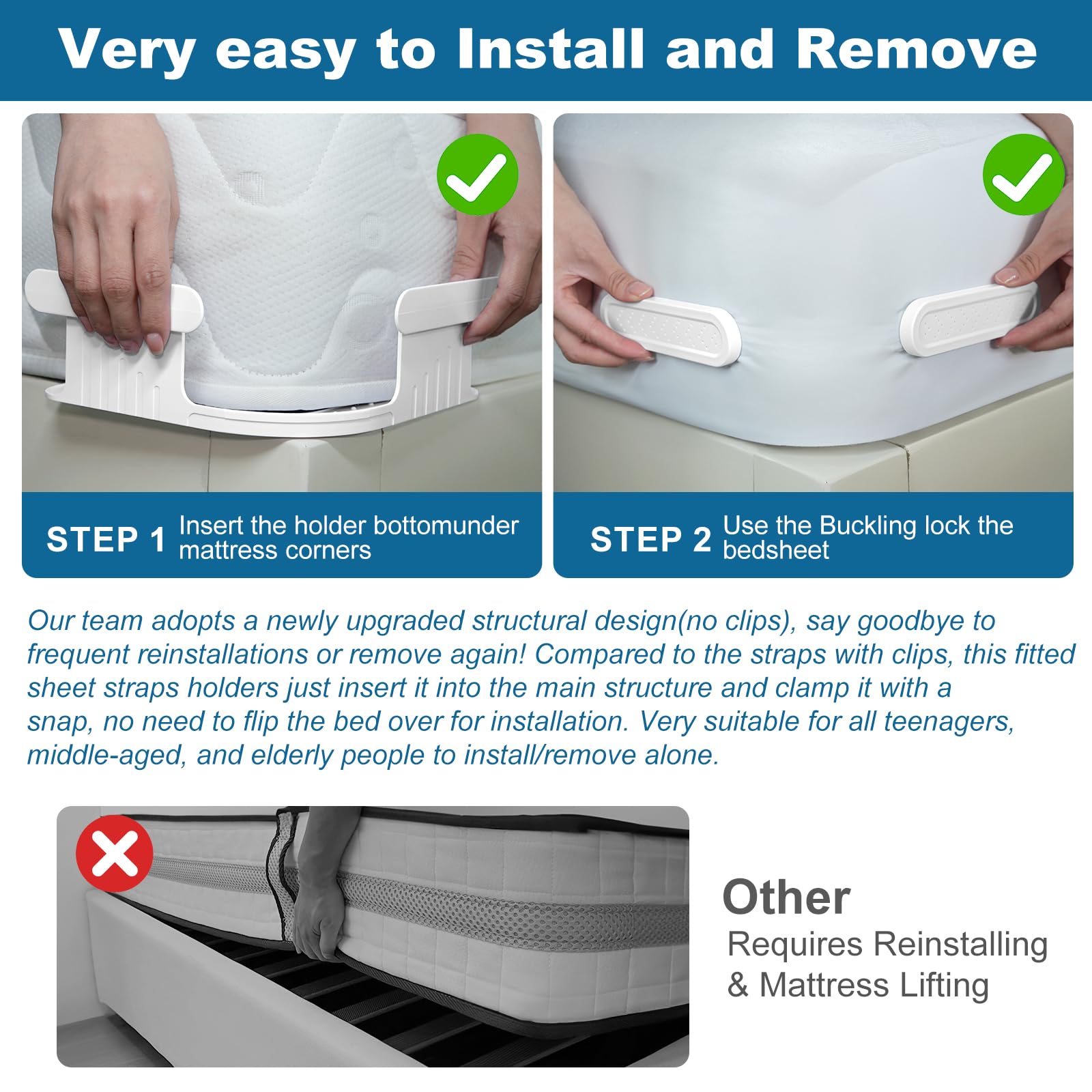 Downoop Bed Lock corners keep linens aligned for a neat, even bed.