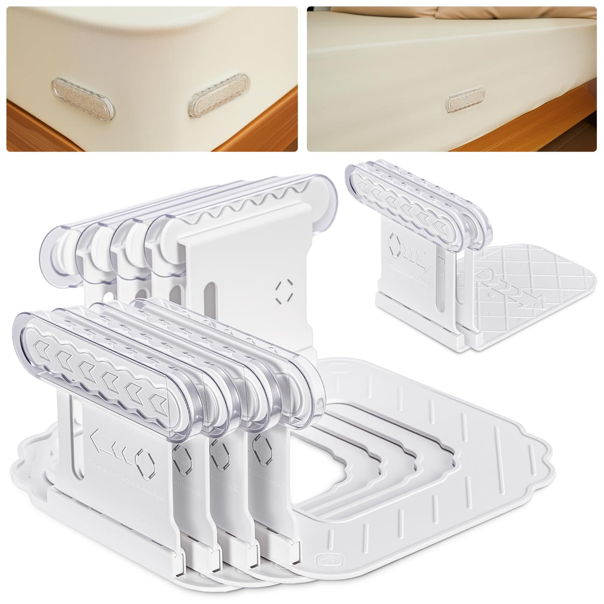 Downoop Bed Lock Holder front view showing clipless design for secure sheets