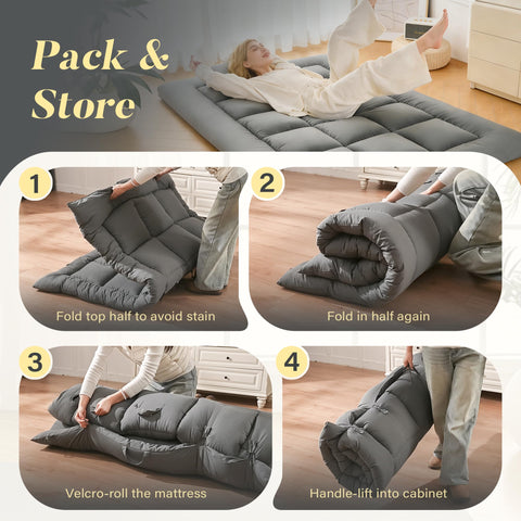 DOWNSTORIA box-quilting keeps memory foam in place for durable shape.