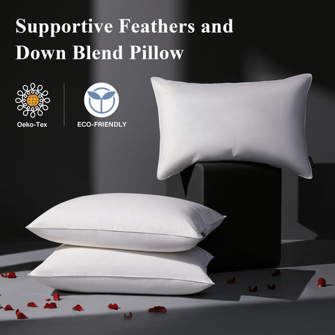 DOWNSTORIA king-size pillow on white bedding for premium sleep.