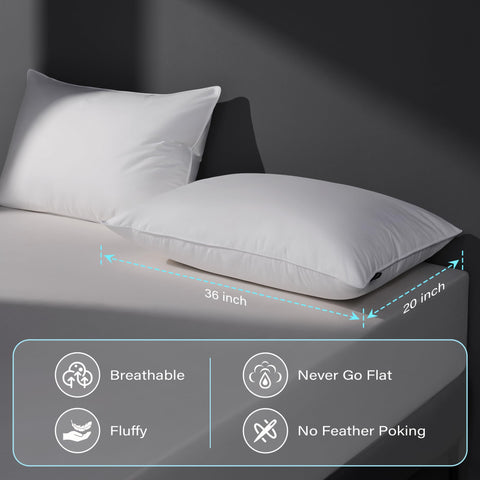 DOWNSTORIA goose-down pillow unboxed showing fluffy fill.