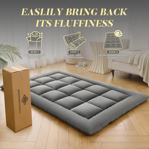 DOWNSTORIA guestroom floor bed mat serves as a versatile sleep surface for guests.