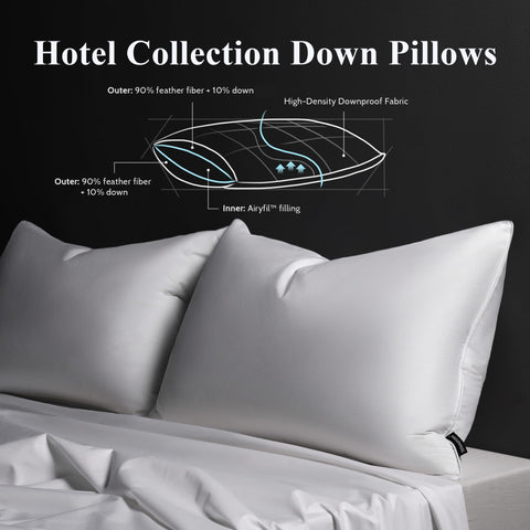 DOWNSTORIA hotel-collection-stitching visible to prevent leakage and extend pillow life.