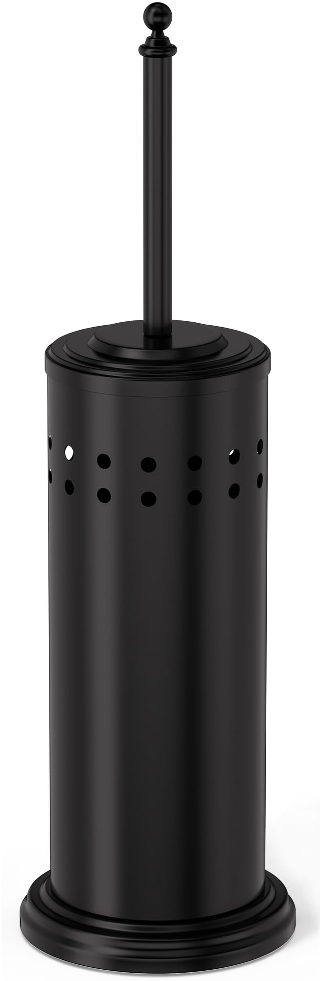 Dowry anti hand-off toilet plunger with holder in black for easy storage.
