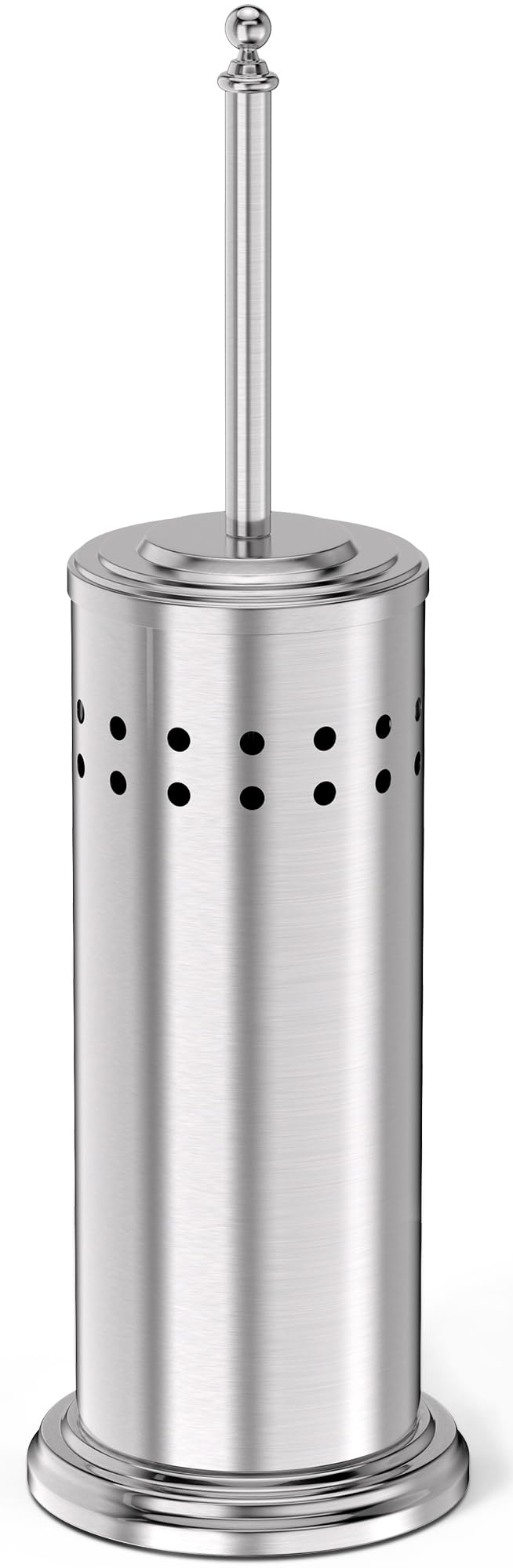 DOWRY anti-hand-off plunger with holder front view, sturdy nickel finish for clog clearing.