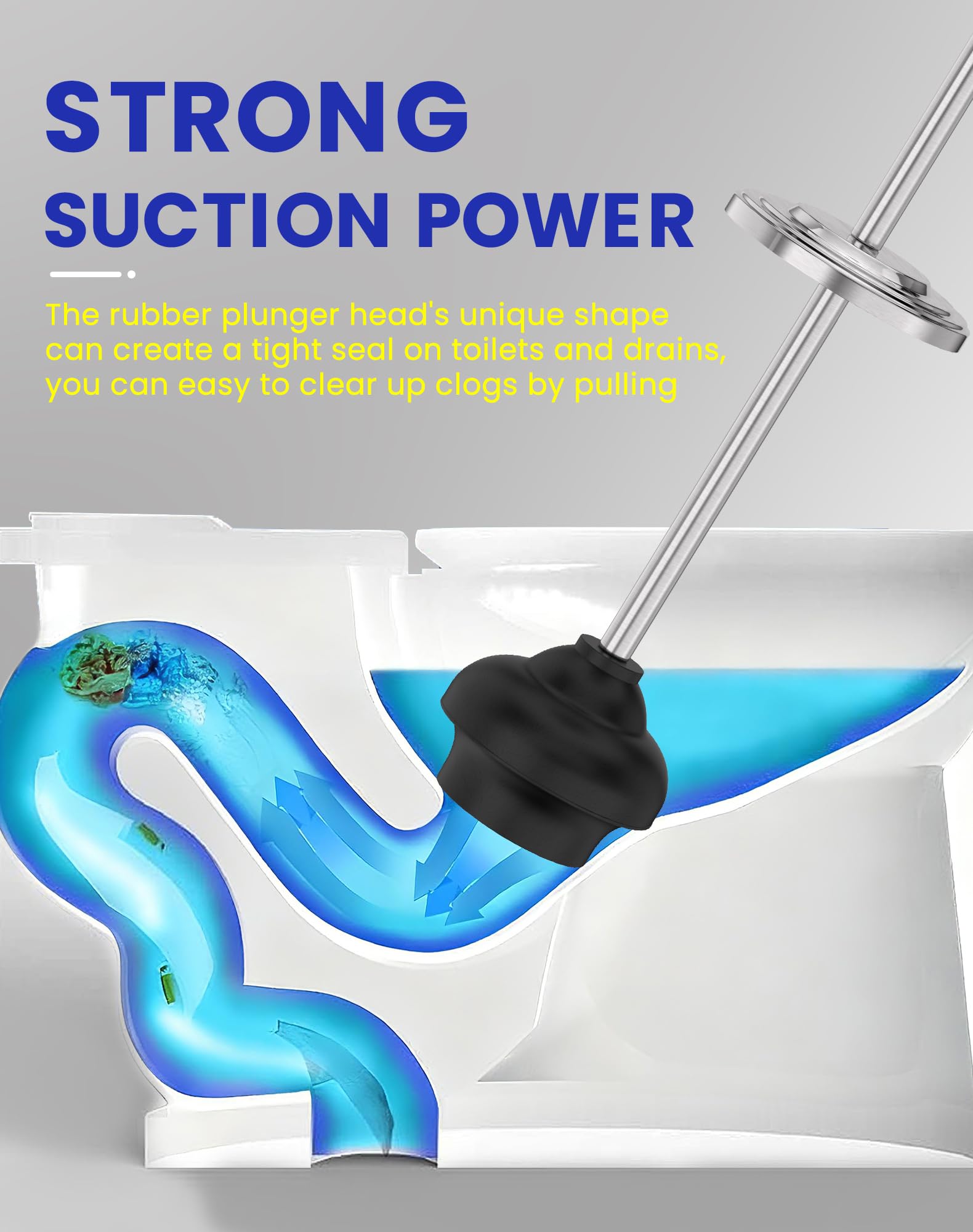 DOWRY plunger head close-up showing rubber seal for strong suction.