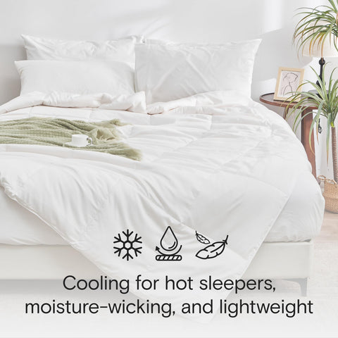 DOZ All Season Comforter bamboo viscose fiber detail emphasizes cooling texture.