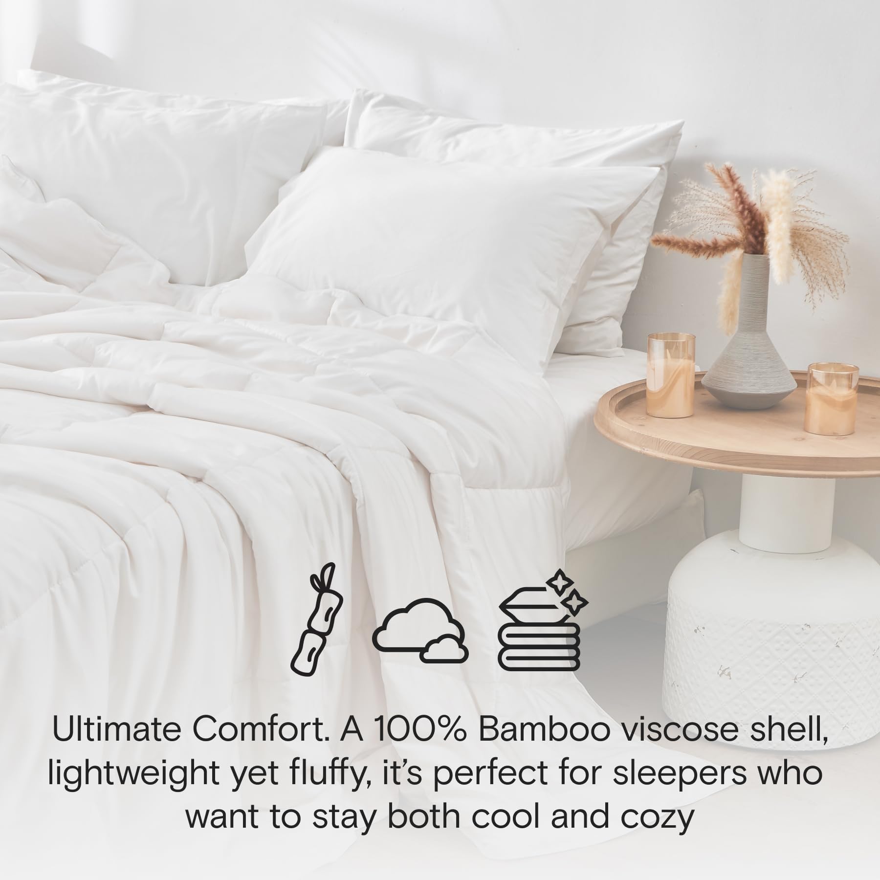 DOZ comforter highlights breathable air layer for hot sleepers seeking relief.