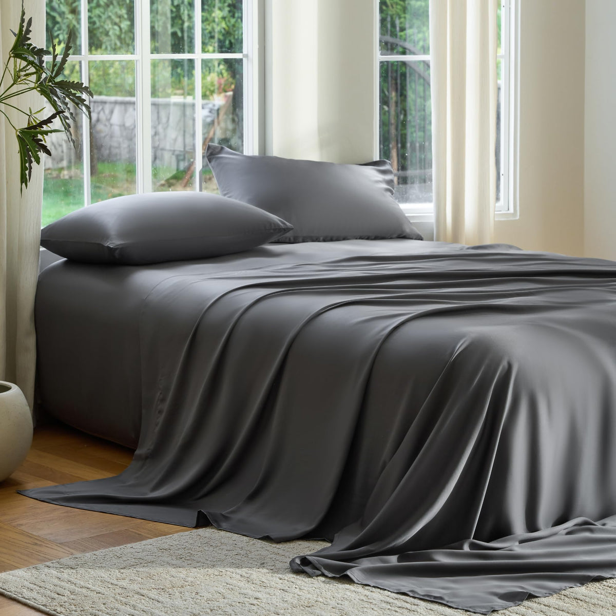 DOZ by SIJO sheet set storm-queen close-up showing buttery-soft viscose weave.