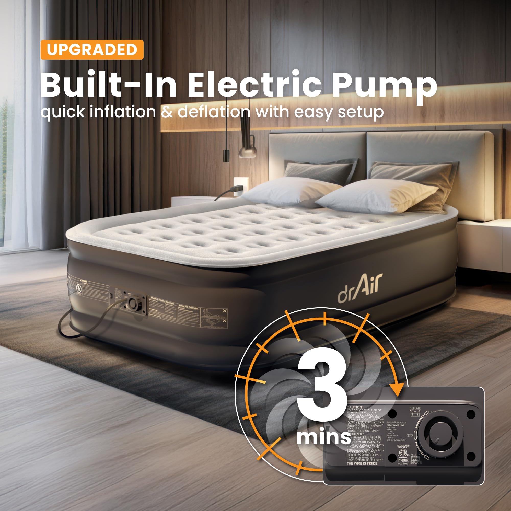 Dr. Air 18-inch raised air mattress supports guests with stability.