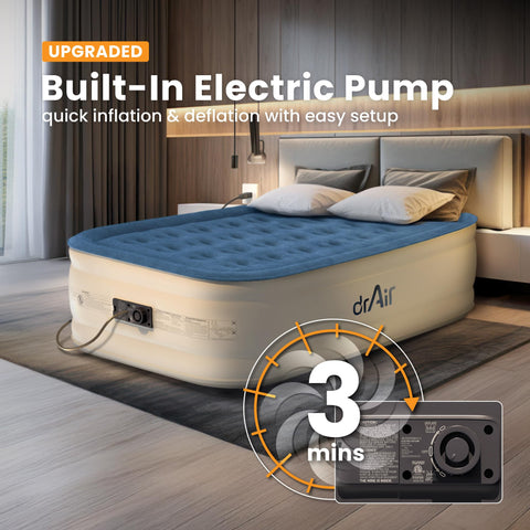 Dr. Air full air mattress shows an 18-inch raised height for easy access.