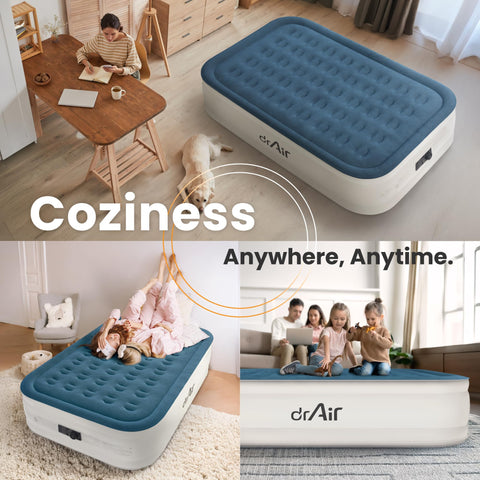 Great for camping trips and travel with the Dr. air Queen Mattress.