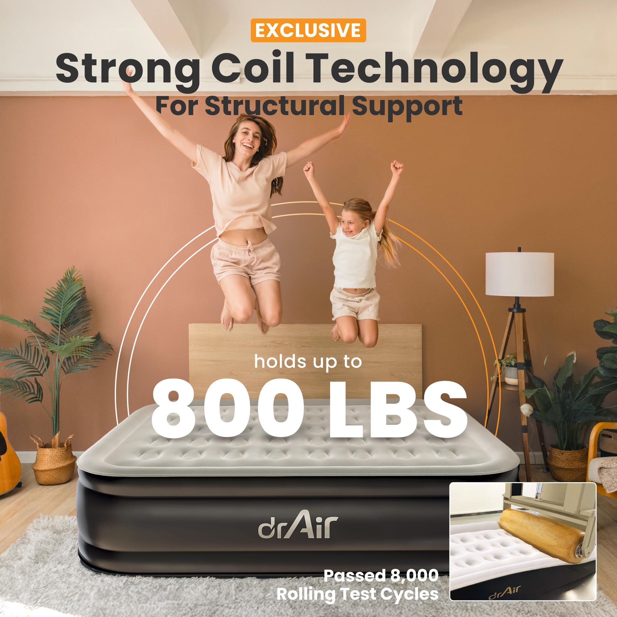 Dr. Air Queen mattress puncture-resistant PVC for durability.