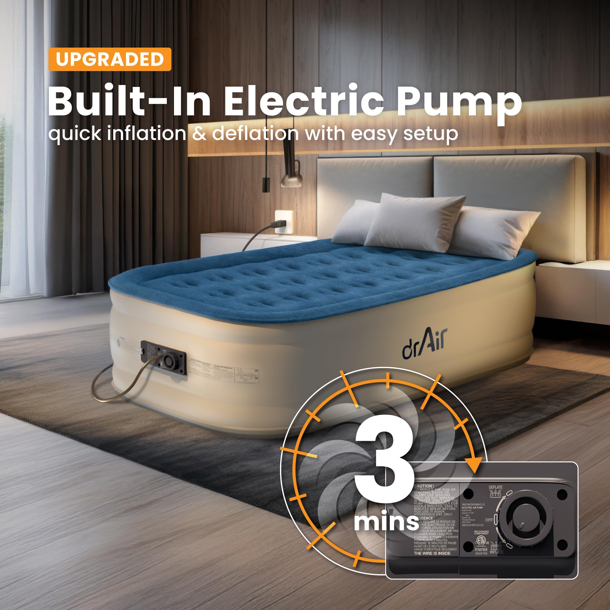 Dr. Air Twin air mattress with 18-inch raised profile for a loftier sleeping surface.