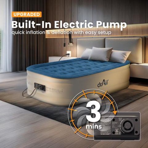 Dr. Air Twin air mattress with 18-inch raised profile for a loftier sleeping surface.