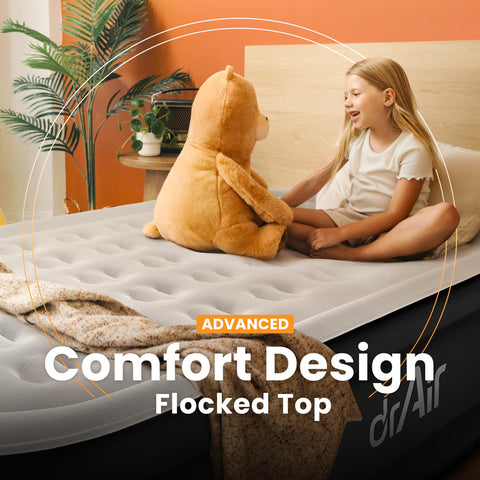 Dr. Air waterproof velvety top keeps the surface dry and comfortable.