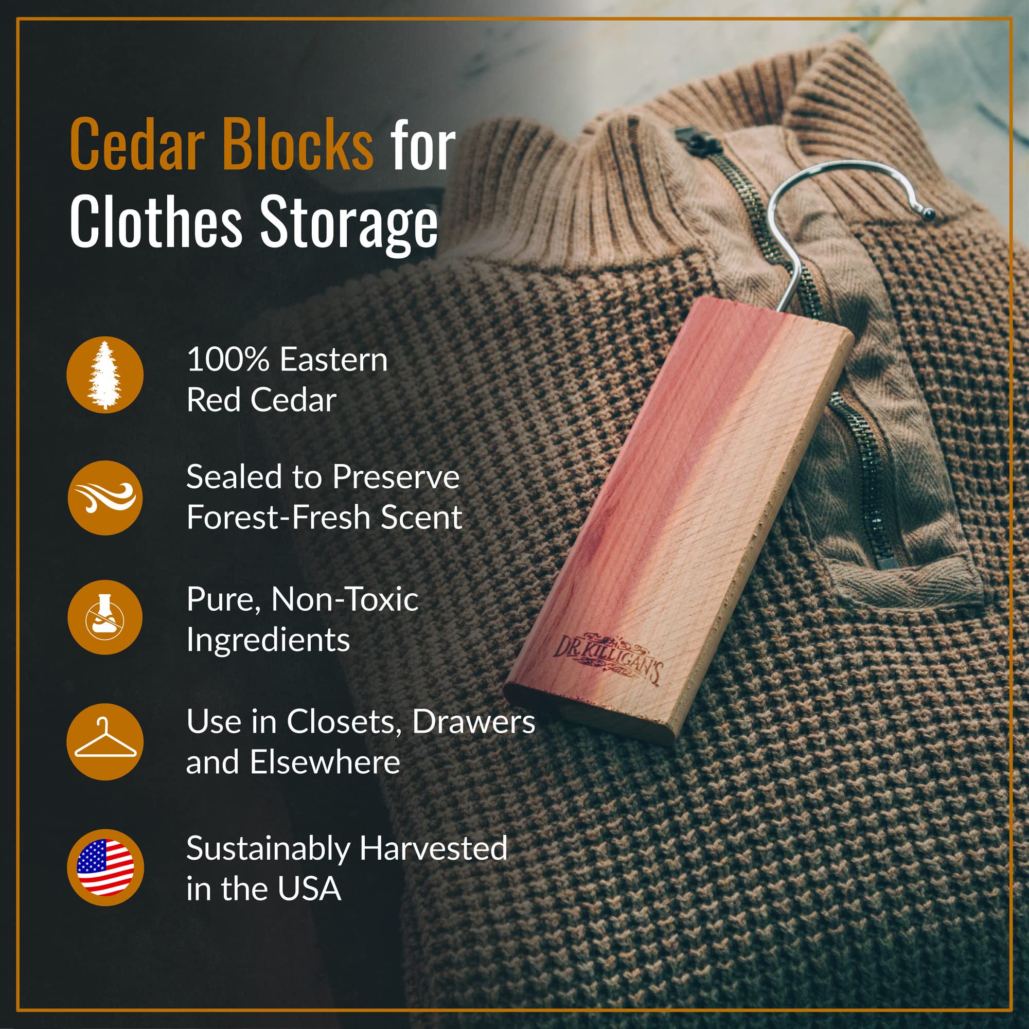 Dr. Killigan's cedar block in a drawer guarding fabrics against moths.