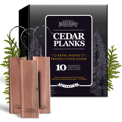 Dr. Killigan's cedarwood plank close-up showing smooth finish for closet protection.