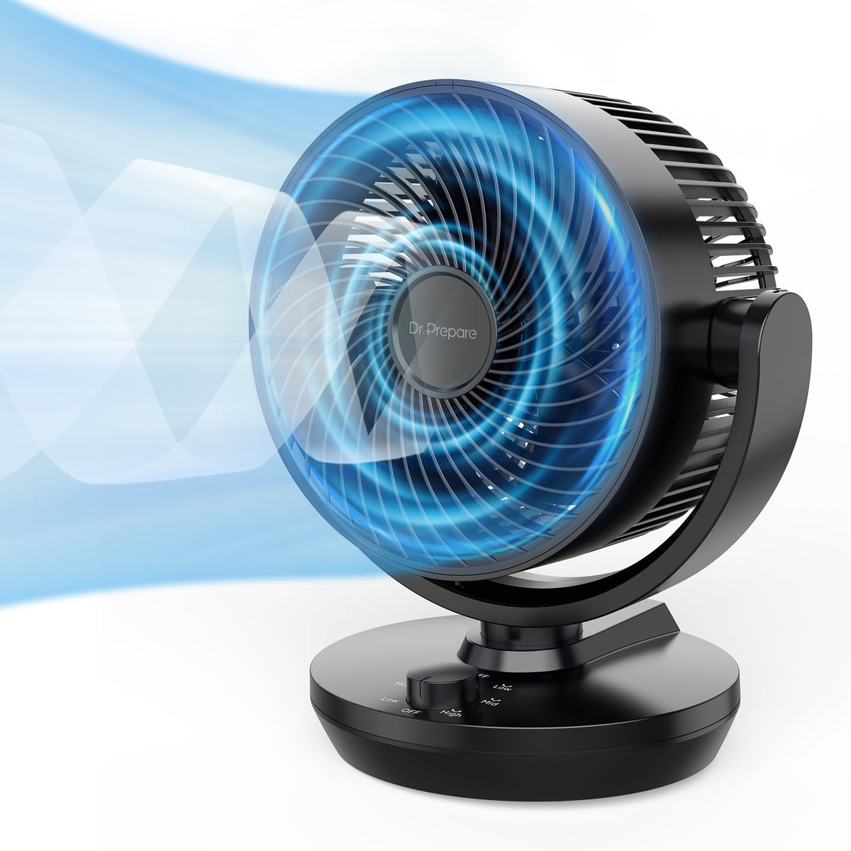 DR.PREPARE Oscillating Air Circulator Fan front view delivering a balanced breeze.