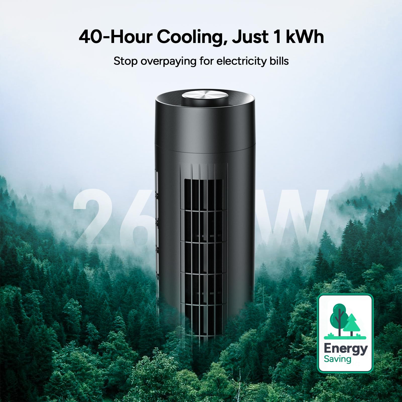 DR.PREPARE Tower Fan 80° oscillation broadens room air distribution.