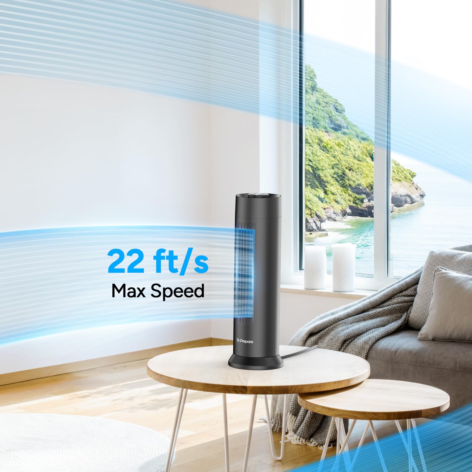 DR.PREPARE Tower Fan bladeless exterior with detachable parts for easy cleaning.