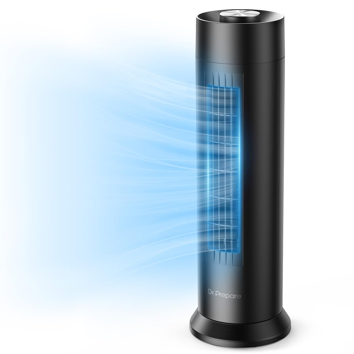 DR.PREPARE Tower Fan front view, compact desk-friendly cooling.