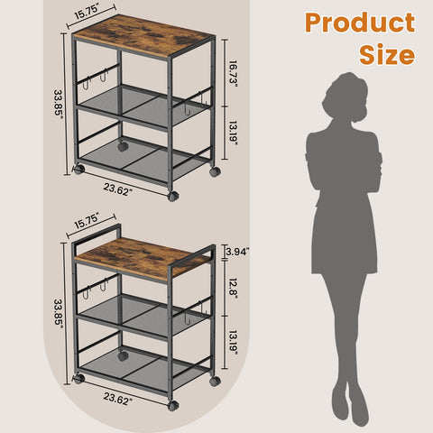 Draelibor adjustable-shelf microwave cart showing customizable height for bulky items