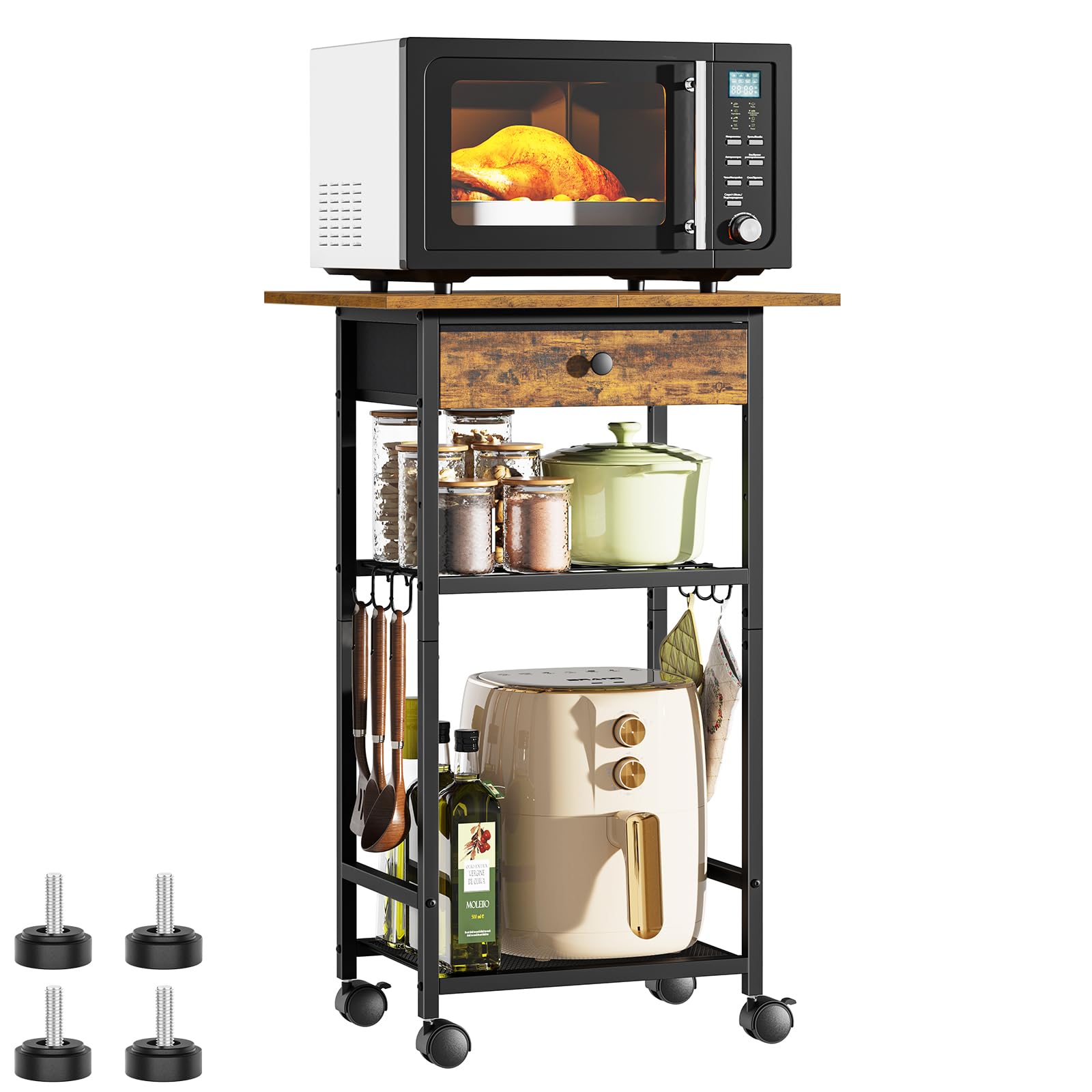 Draelibor microwave cart with drawer removed reveals extra vertical space.