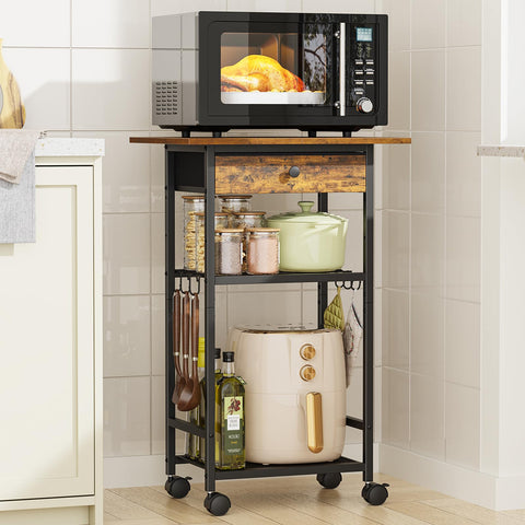 Draelibor microwave cart front view with rustic brown finish for organized kitchen storage.