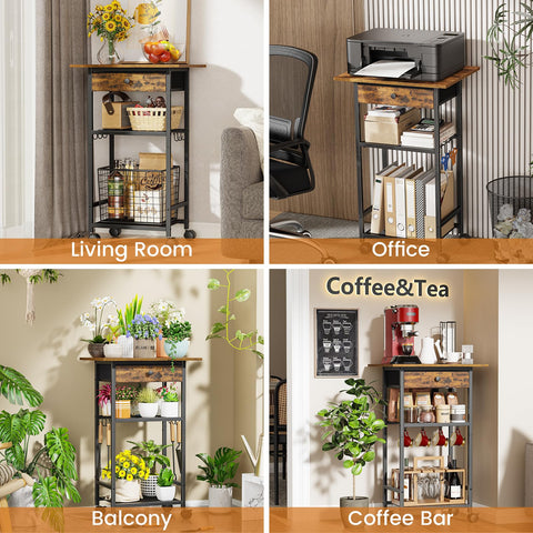 Draelibor microwave cart on 360° wheels offers smooth, quiet movement.