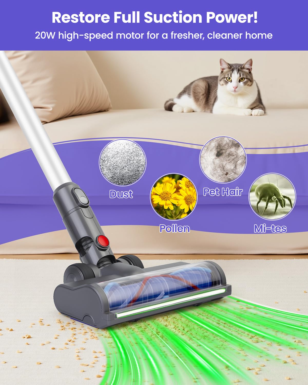 Drajia 20W motorized brush enhances suction on carpets and floors