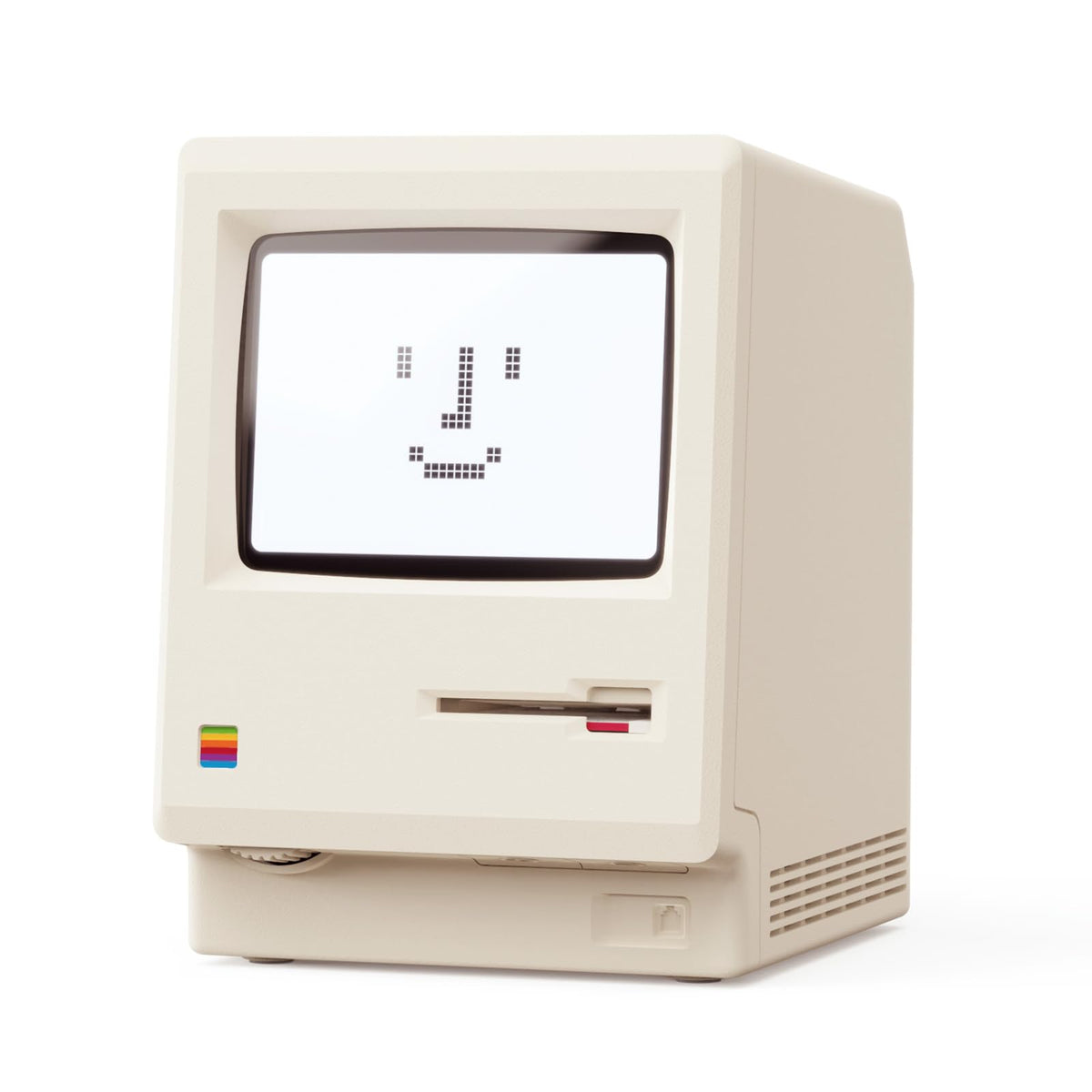 Dralaw Maclock 1984 PC design on ivory clock, perfect for retro desk setups.