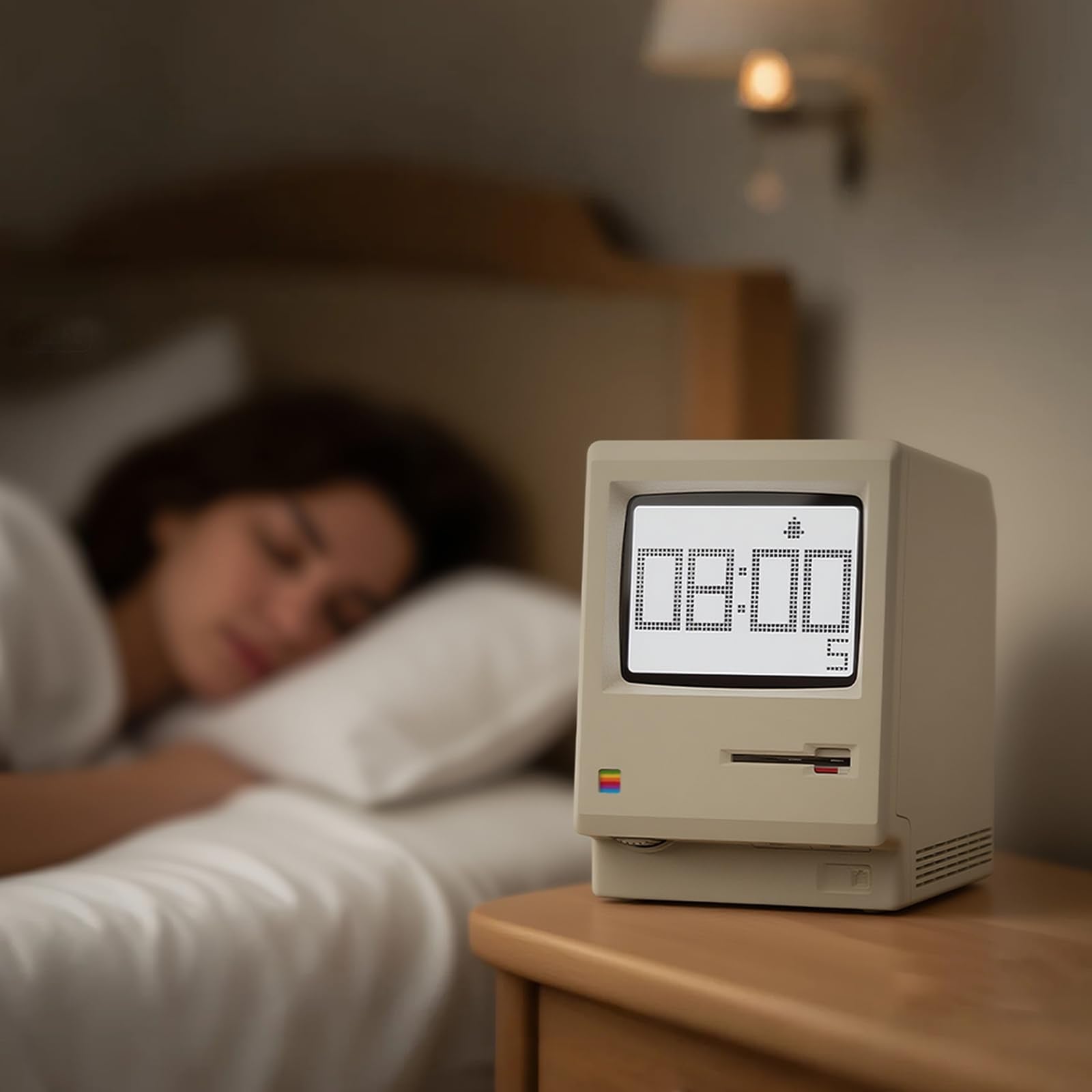Dralaw Maclock side view shows compact depth for desks or nightstands.