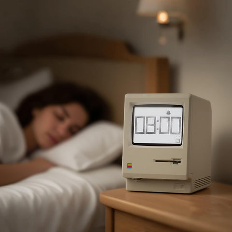Dralaw Maclock side view shows compact depth for desks or nightstands.