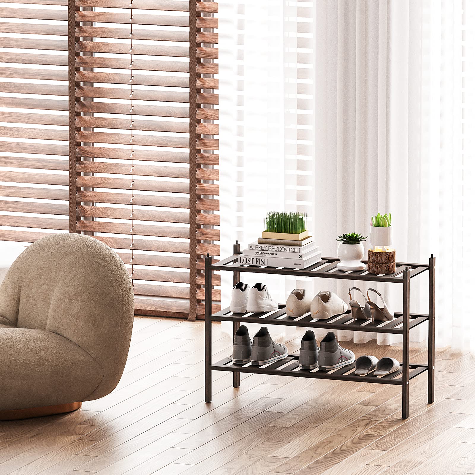 Dranixly bamboo storage organizer shoe mocha sturdy for long-lasting organization.