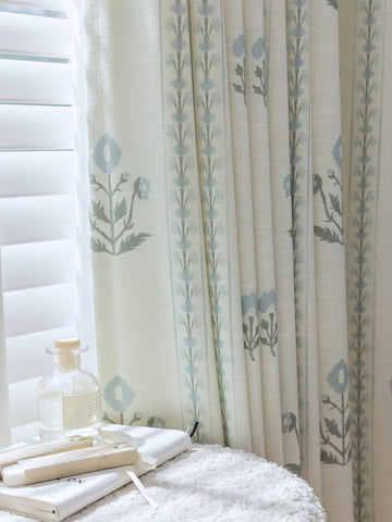 DrapePalette linen-blend pinch-pleat curtains for living rooms filtering soft light with privacy.