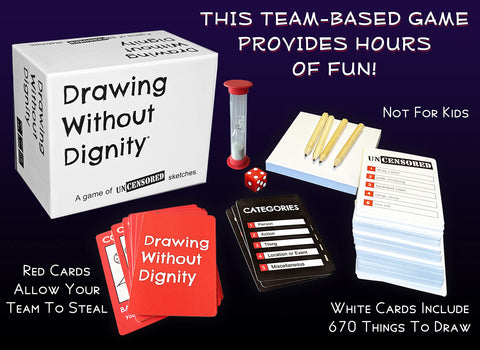Drawing Without Dignity game night setup inspires bold, funny challenges.