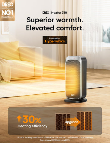 DREO 1500W ceramic heater delivers fast, even room heat