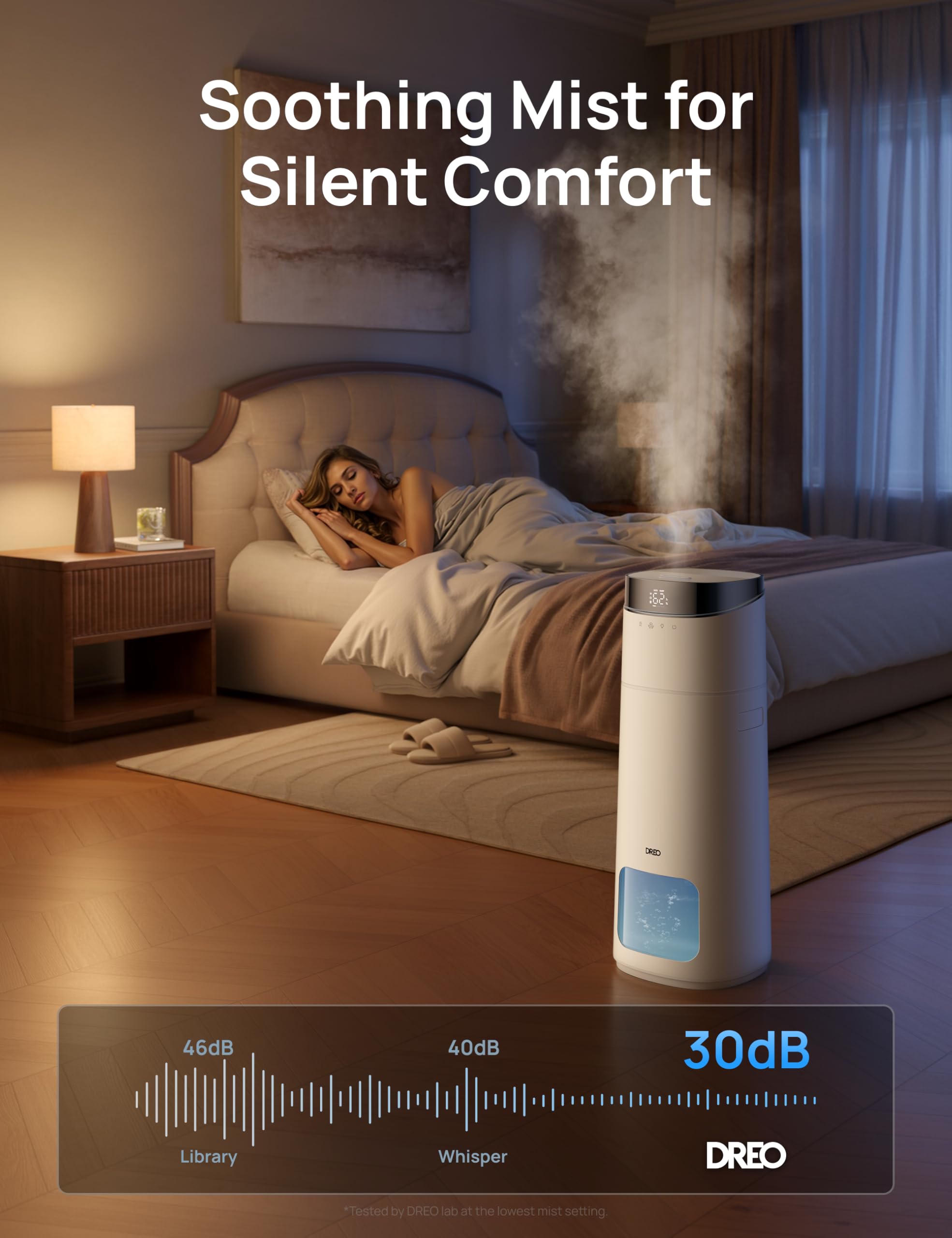 DREO HM755S voice compatibility supports hands-free adjustments.