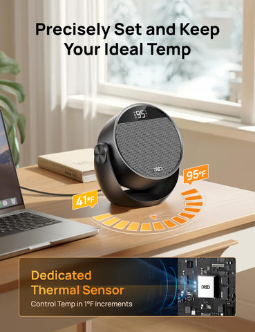 DREO NTC temperature control offers precise 41–95°F in 1°F steps