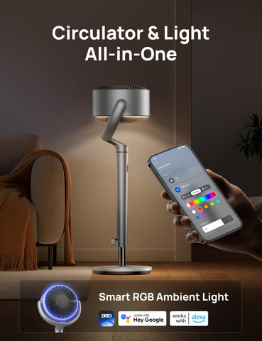 DREO Smart Fan 120° omni-oscillation covers entire room evenly.