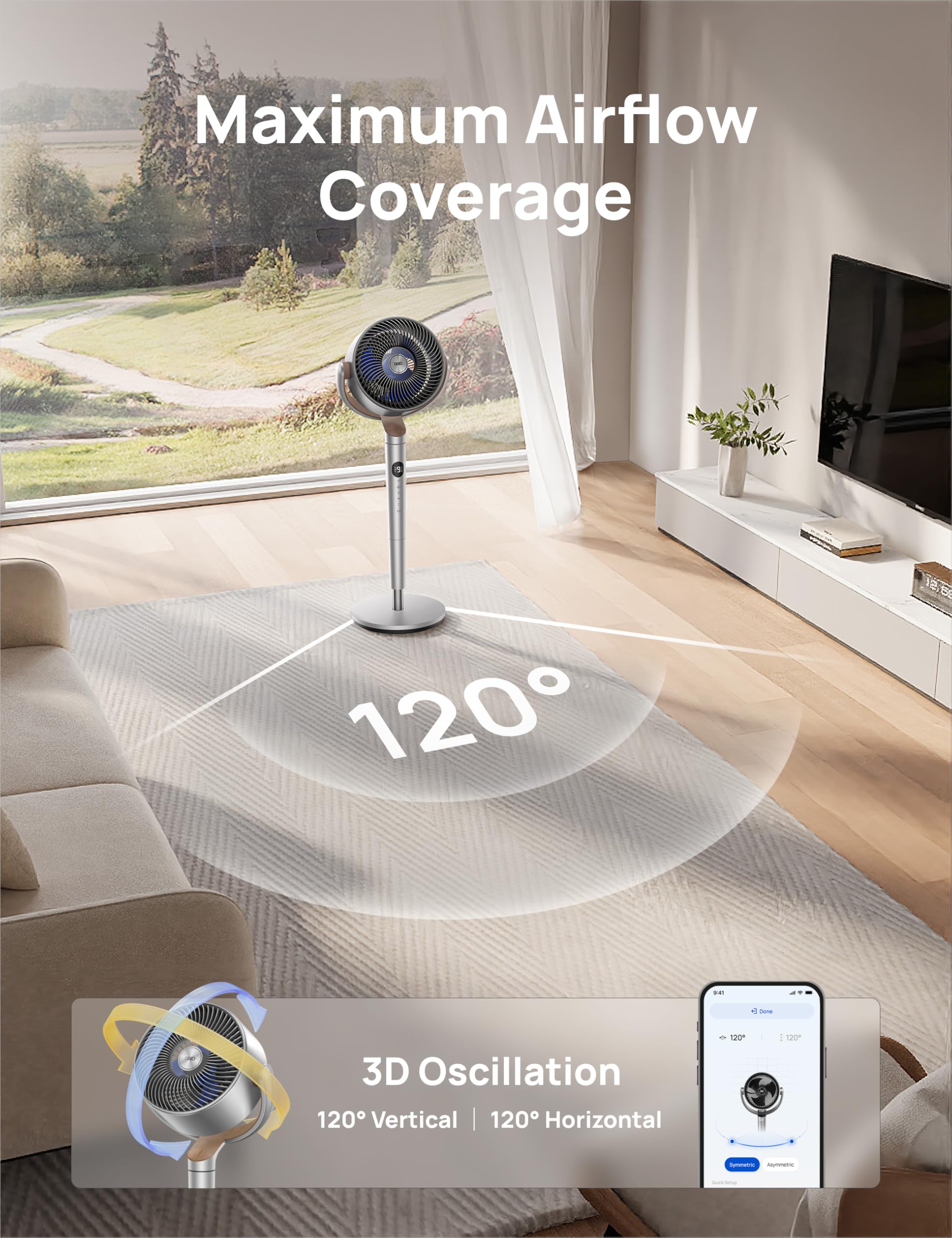DREO Smart Fan RGB light for ambient, customizable room accents.