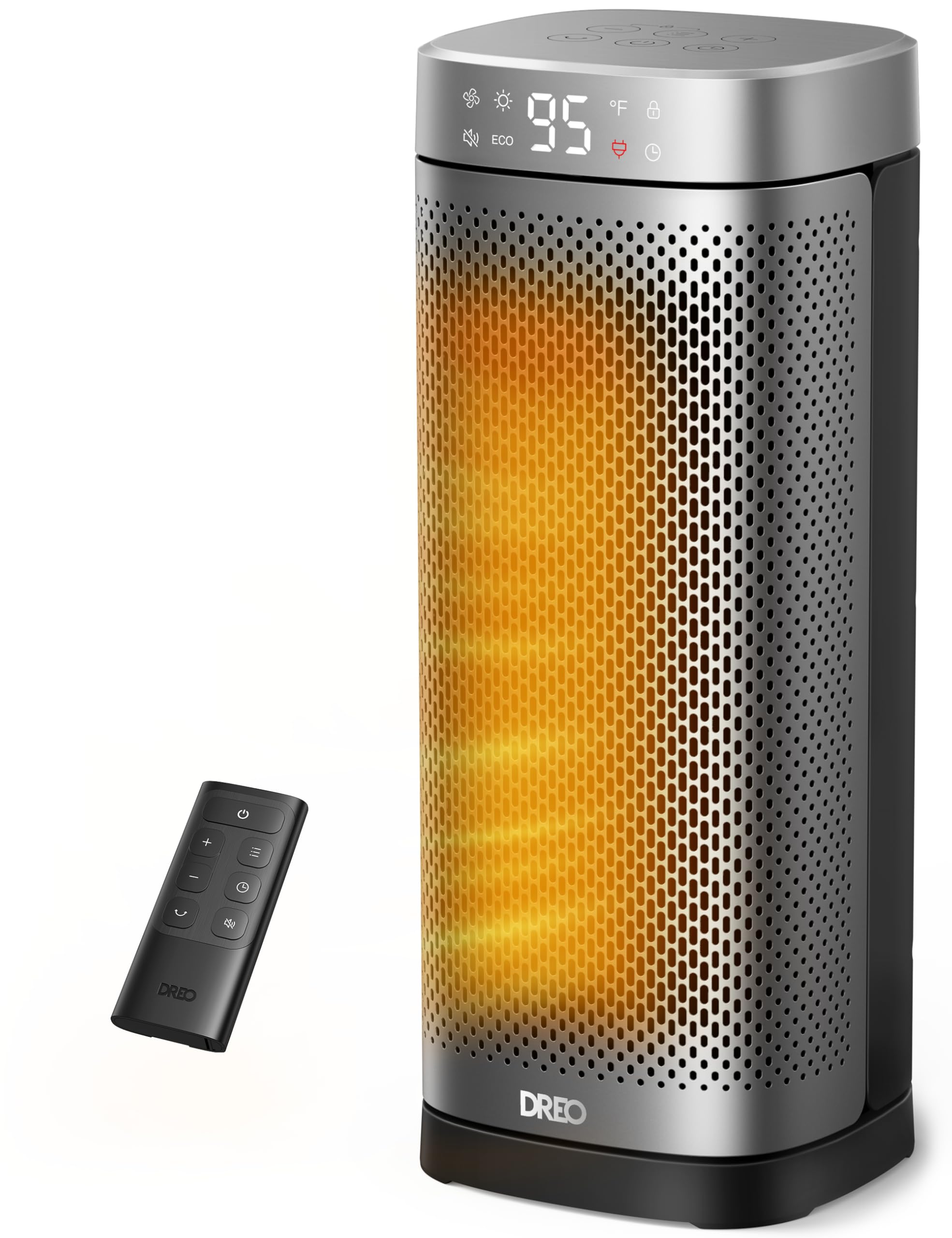 DREO space heater front view delivers quick warmth for a cold bedroom