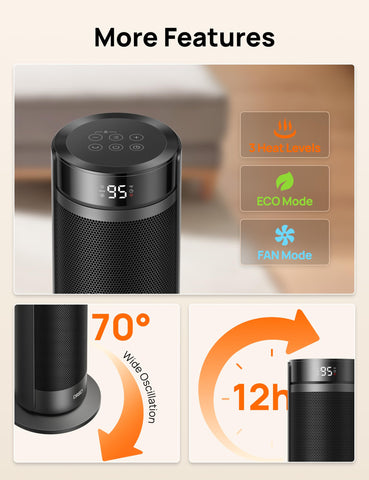 DREO space heater 70-degree oscillation ensures even warmth throughout the room