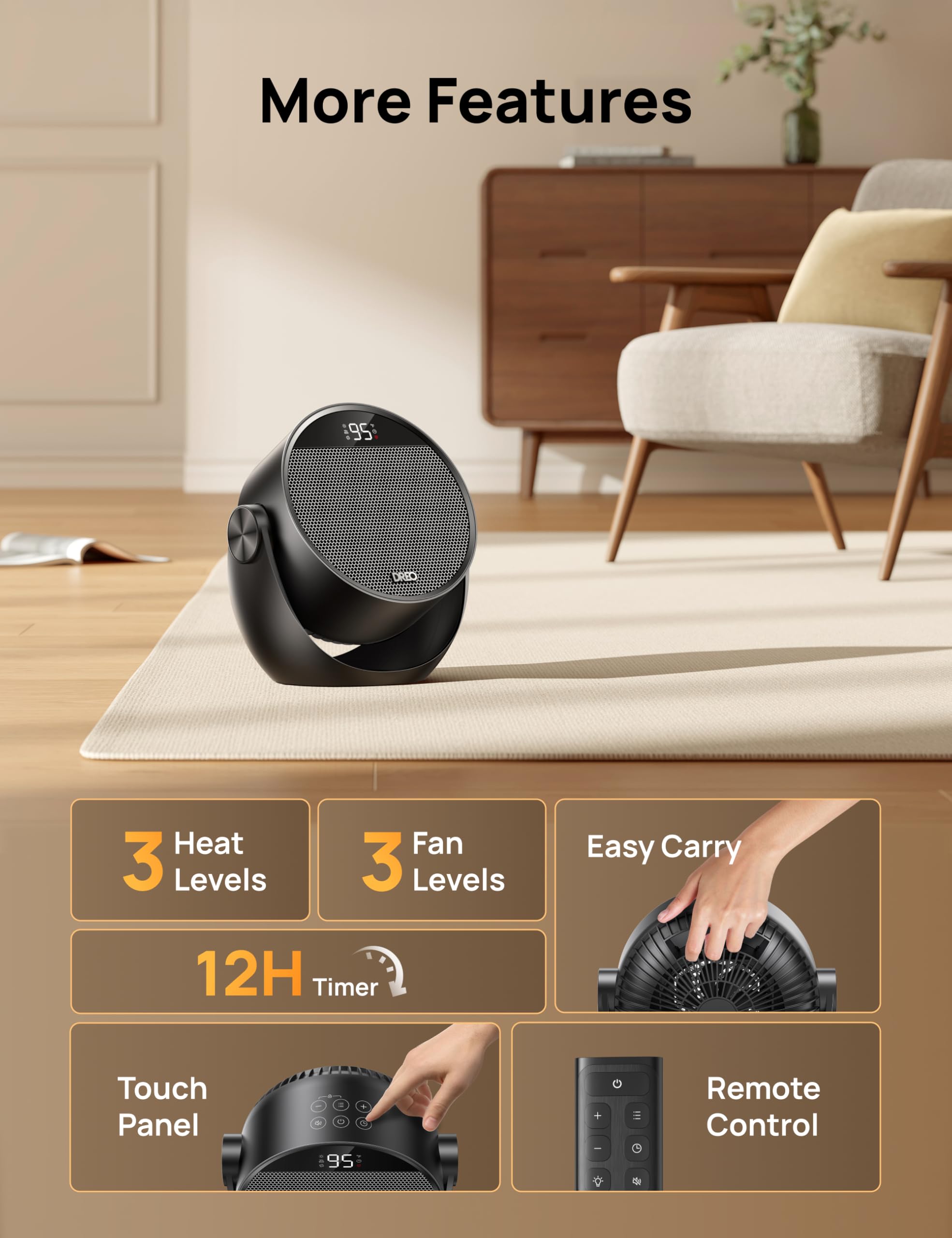 DREO three-modes-three-fan-settings shows flexible comfort options