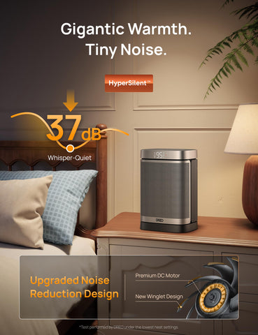 DREO Space Heater eco mode lowers energy use while maintaining comfort.