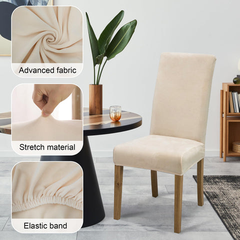 Cream velvet chair covers refresh dining room set for a cohesive style